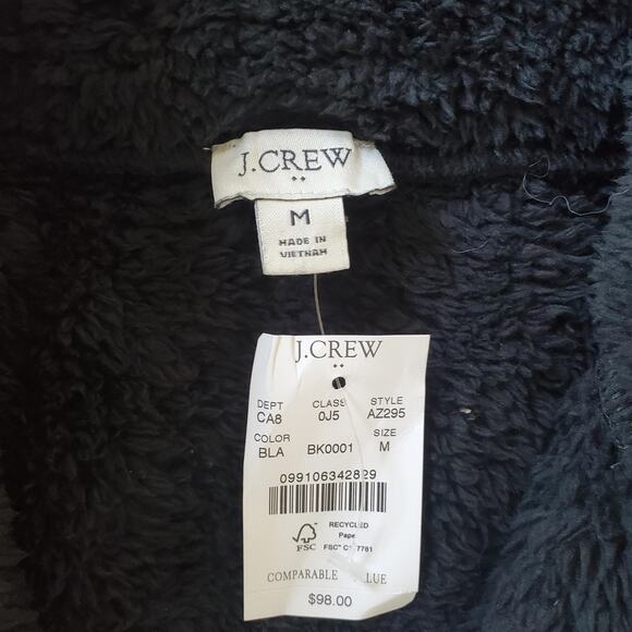 J.Crew Pullover Womens Medium Black Sherpa Fleece Half Zip Teddy Cozy FA21 AZ295 - Picture 4 of 9